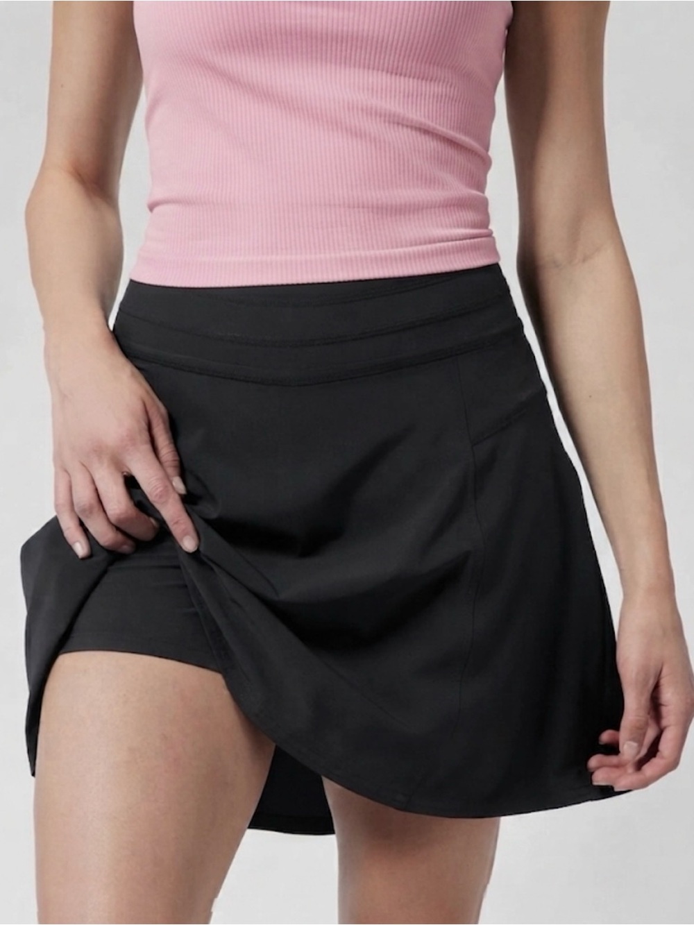 Athleta women black performance Skort built in short active skirt A-line 4 Tall